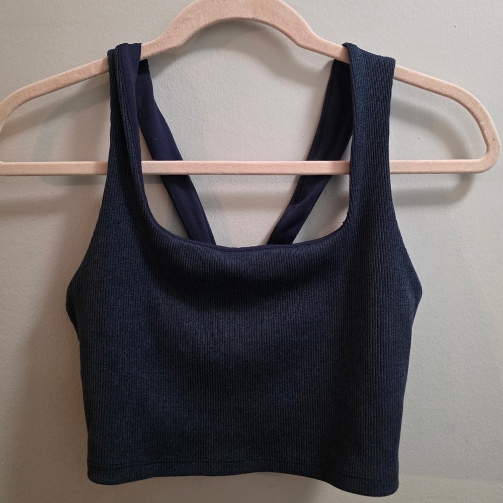 Alo Navy Blue Ribbed Crop Top
